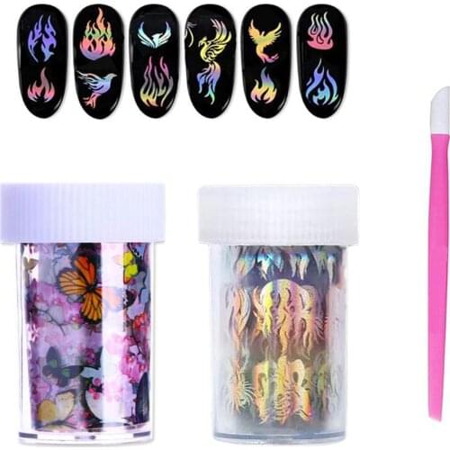 100x4cm 2 Pcs Nail Foils Flame and butterfly stickers Foils Paper Nail Art Transfer Sticker Slide Nail Art Decal Nails Accessori