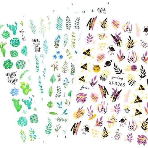12 pcs/Set Nail Leaf Decals Flower Tree Green Simple Summer Sticker DIY Slider for Manicure Nail Art Manicure Decorations KH-03