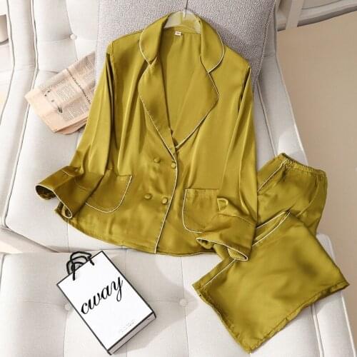 2021 Summer Womens Pajamas Set Fashion Suit Design Solid Ginger Color Sleepwear Silk Like Leisure Home Clothes Nightwear