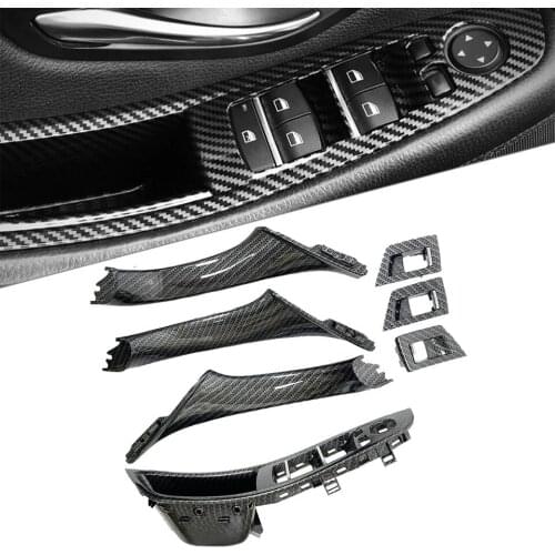 7PCS Carbon Fiber Car For BMW 5 Series F10 F18 Left Hand Drive Car Interior Door Handle Inner Panel Pull Trim Armrest Car