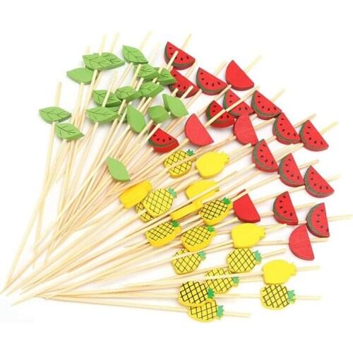 Bamboo Cocktail Picks 4.7 Inch Fruit Kabob Skewers Fancy Toothpicks for Hawaii Luau Party Leaf Decoration Food Sticks