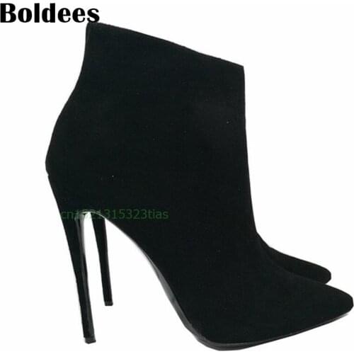 2018 discount ankle boots for women black high heels suede Leather autumn winter shoes