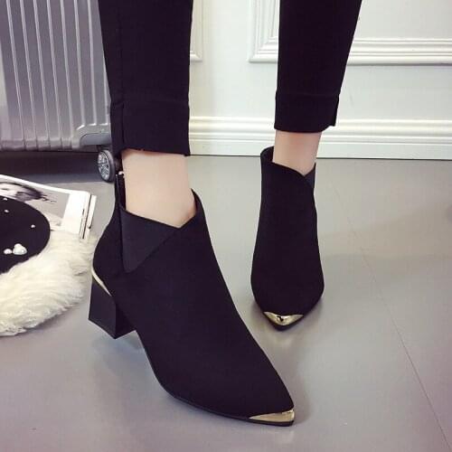 Fashion Sexy Women Boots Short Boots Martin Boots Ankle 2020 Autumn New Pointed Metal Elegant Casual Shoes Woman Non-slip