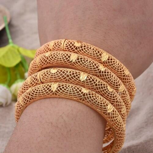 24K Bangles 4Pcs/lot Ethiopian Africa Fashion Gold Color Bangles For Women African Bride Wedding Bracelet Jewelry Gifts