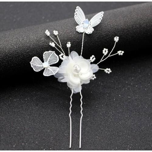 Elegant Floral Hair Pins For Women Bridal Hair Accessories White Lace Yarn Flower Butterfly Pearl hairpin Wedding Headpieces