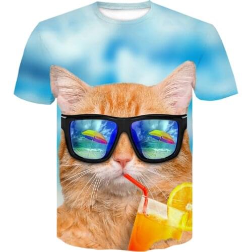 Wear glasses cat 3D tshirt Cartoon Funny Short sleeve animal Printed t shirts Cute Daily T shirt Fashion Clothes Top Tees s-6xl