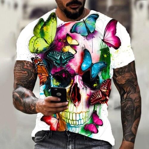 Skull T-shirt Men and Women Summer Short-sleeved Boy Girl Top Rainbow Color Street Shirt Colorful 3d Printing Childrens Shirt