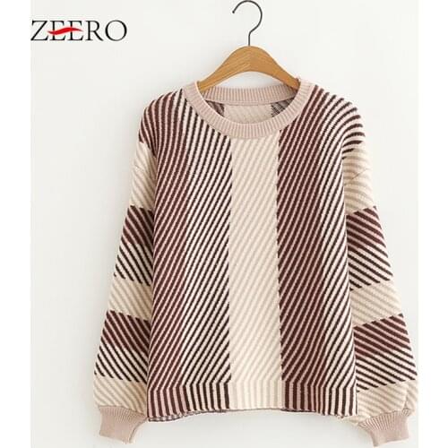 Korean Autumn Knitted WomenThick Loose Striped O Nekc Sweater Pullover Tops Female Casual Solf Warm Winter Vintage Sweaters 2020