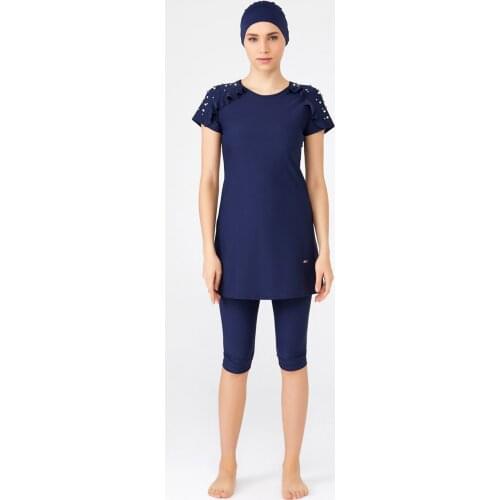 Lycra Semi-Off Women Hijab Swimwear 3301-21 K. Navy blue Turkish' Muslim Swimsuit Burkinis Modest Clothing Islamic Long Sleeve