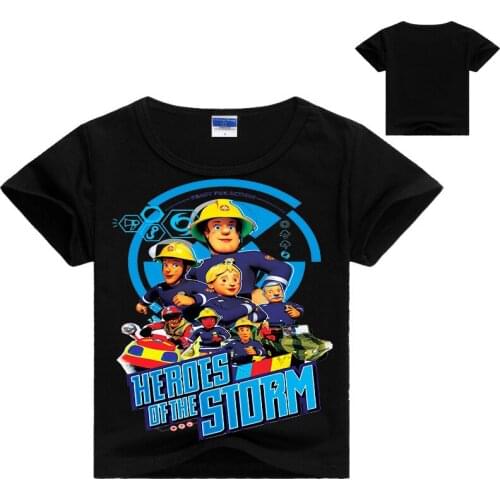 Summer T-shirts for boys and girls ages 2-12, fireman cartoon print T-shirts, childrens sweatshirts, baby cotton shirts
