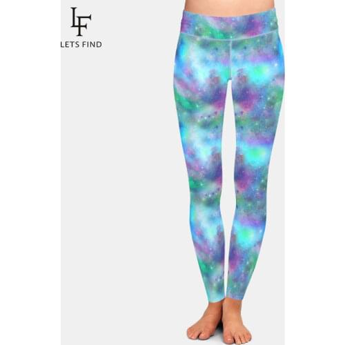 LETSFIND Beautiful Blue and Green Galaxy Print Women Fitness Leggings Fashion High Waist Plus Size Elastic Slim Full Leggings