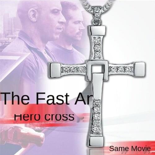 Hot Sell The Movie Fast and Furious Pendant Dominic Toretto Cross Mens Necklace Pendants For Men Jewelry Crystal Necklace Gift