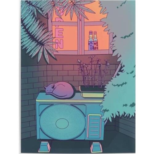 Modular Poster City Sleep Cat Window Modern HD Printed Wall Art Cute Canvas Picture Paintings Home Decor No Frame Living Room