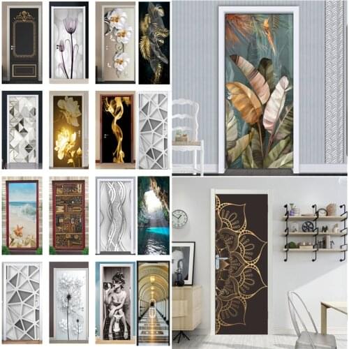 3D Vision PVC Door Sticker Wallpaper For Living Room Bedroom Decor Adhesive Removable Wall Poster Home Design Mural Deurstickers