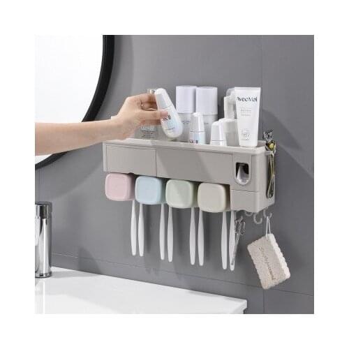 Wall-mounted Automatic Toothpaste Dispenser 4 Toothbrush Holder Bathroom Washing Sets Toothpaste Squeezer Toothbrush Storage