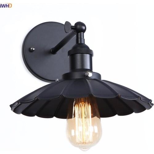 IWHD Loft Decor Retro Black Wall Light Bedroom Stair Mirror Industrial Vintage Wall Lamp Sconce Wandlamp LED Apliques Pared
