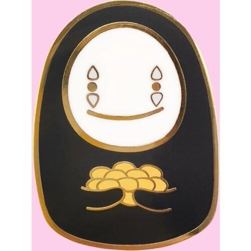 New No Face Man Hold Gold Hard Enamel Pin Cute Cartoon Elves Brooch Anime Movie Spirited Away Fans Badge Fashion Jewelry Gift