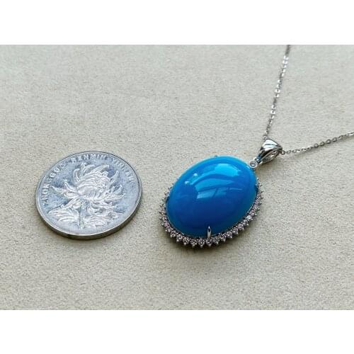 JHY Solid 18K Gold Oval Nature 23.8mm Blue Turquoise Gemstones Pendants Necklaces for Women Fine Jewelry for Women Gifts