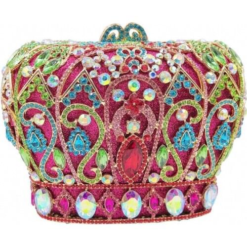 Bee In Fly Luxury Hollow Out Royal Crown Shape Women Evening Crystal Clutch Metal Hard Case Party Cocktail Purses and Handbags