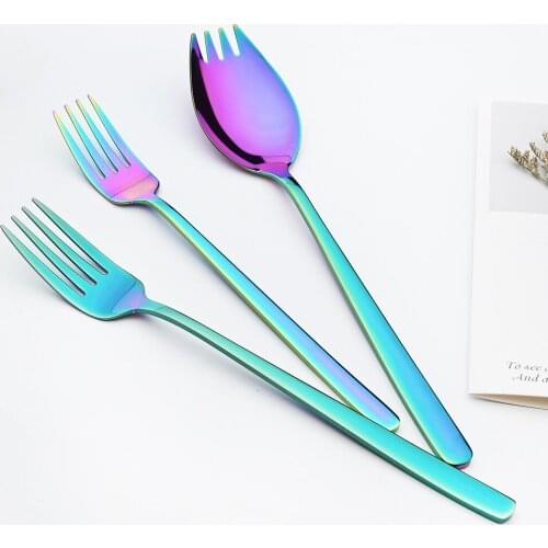 Rainbow 1pcs Korean Style Tableware Stainless Steel Sets 304 Knives Dessert Fork Spoons Flatware Set Dinnerware Silverware Set