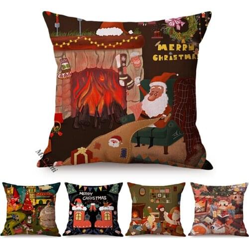 Christmas Home Decoration Cushion Cover Pastel Cartoon Painting Children New Year Gift Room Sofa Bed Throw Pillow Case Cojines