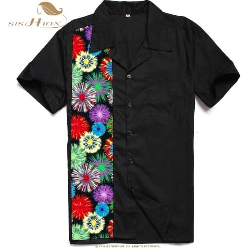 SISHION Mens Button Up Woven Shirts Collar 50s Retro Vintage Rock and Roll Hip Hop 60s Chemise Homme ST110 Rockabilly Shirt