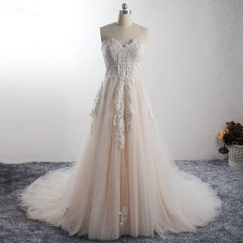 LZ296 Blush Colored Beaded Wedding Dress Sweetheart Lace Bridal Gown Simple Maternity Dress Vestido De Noiva