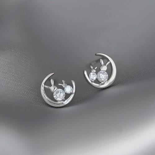 Stud Earrings Rabbit Moon For Women Crystal Zircon Cute Mini Simple Trend Hot Sale High Quality Lady Party Jewelry Gift BOYULIGE