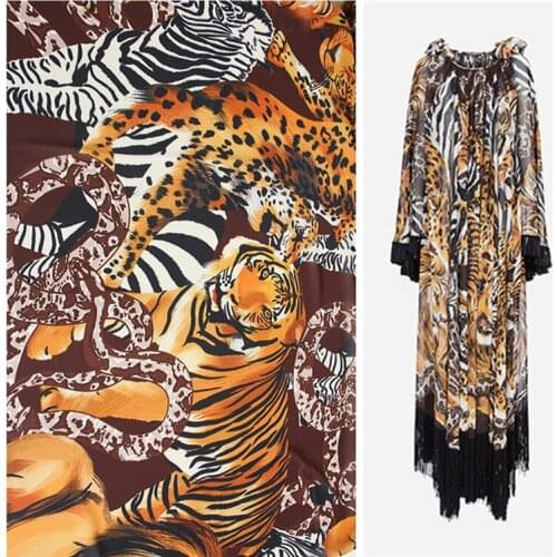 Animal Tiger Markings Polyester Printed Chiffon Fabric See-through Clothing Shirt Brand Cloth for Dress Fabrics Per Meter Sewing