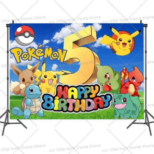 Pokemon Pikachu Birthday Party Backdrop Anime Cartoon Vinyl Background Backdrop Photography Wall Hanging Party Supplies Decor
