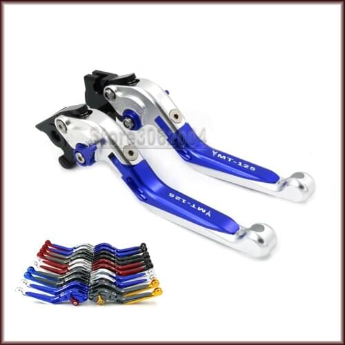 For YAMAHA MT125 MT 125 MT-125 2014-2015 Motorcycle Accessories Folding Extendable Adjustable Brakes Clutch Levers Blue Silver