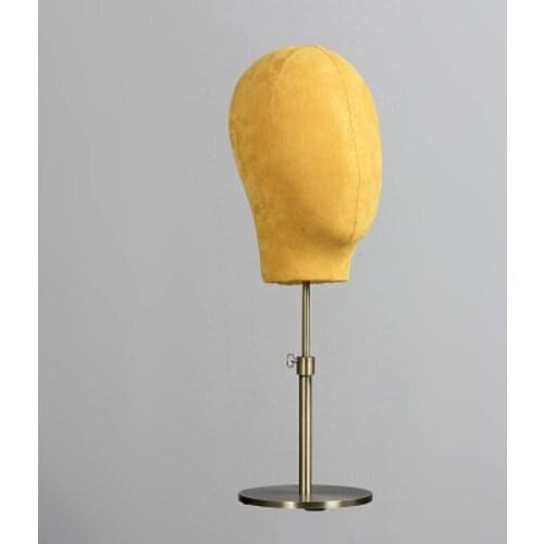Female Yellow Fabric Covered Mannequin Head With Metal Base For Display