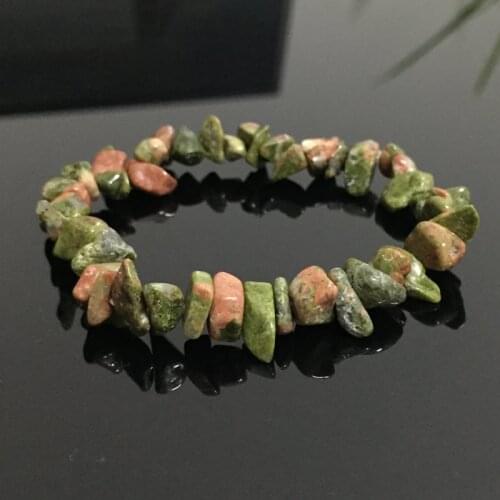 Women Bracelets Healing Balance Raw Nuggets Natural Unakite Chip Stone Beads Meditation Jewelry Flower Green Stoone Bracelets