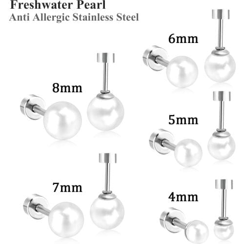 LUXUKISSKIDS 4-8mm 5pairs/set Fake-pearl Stainless Steel Silver Color Stud Earrings 2020 For Women Fashion Jewelry Bijoux Femme