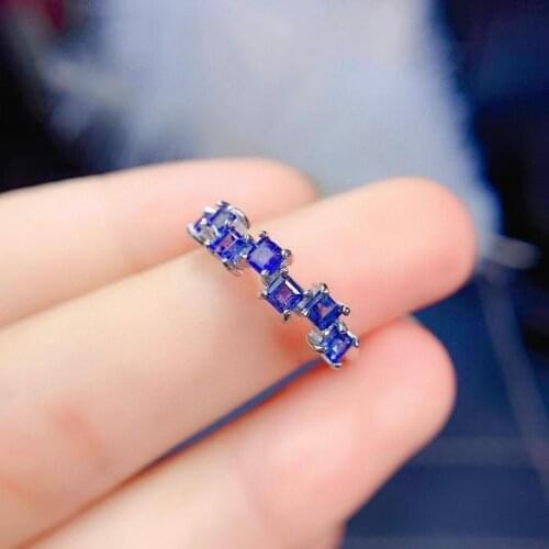 Luxurious square overlap Row S925 silver natural blue sapphire gem ring natural gemstone ring woman party gift fine jewelry