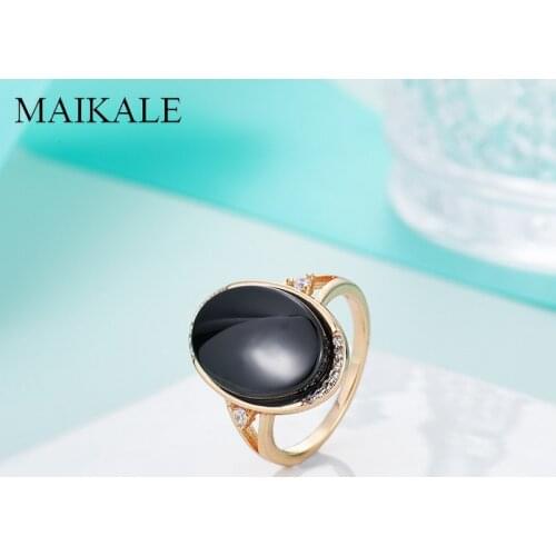 MAIKALE Trendy Oval Black White Ceramic Rings for Women Cubic Zirconia Romantic Wedding Band Ring Party Jewelry Anniversary Gift