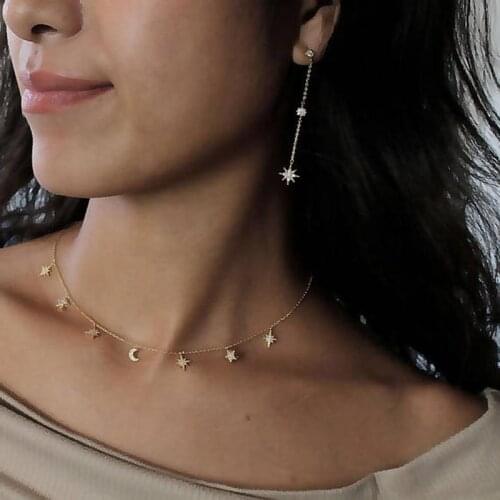 New summer 925 sterling 33+7cm choker short chain four cz connector charm delicate italy chain charm choker necklace jewelry