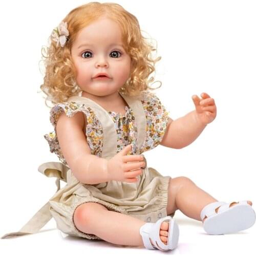 066B 21inch Reborns Dolls Baby Girl Doll Nurturing Doll Realistic Handmade Soft Body with Opened-Eyes Blonde Hair Girls Gift