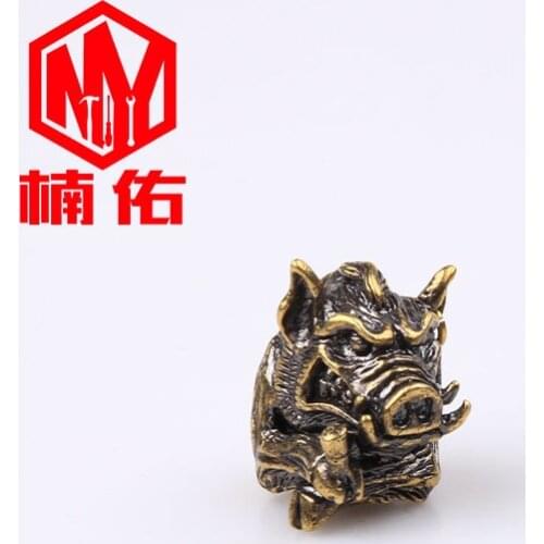 1PC EDC Retro Brass Wild Boar King Paracord Outdoor Knife Beads Multi-tool Keychain Pendant Accessories