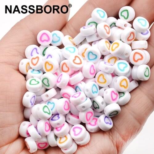 100pcs/lot 4x7mm White Acrylic Mix Hollow Out Heart Shape Beads For Jewelry Making Loose Spacer Beads DIY Bracelet