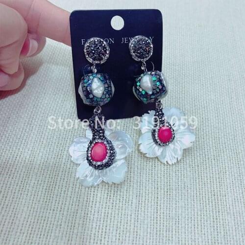 2018 fashion new personality earring national style set drop shape flower shell pearl earring female