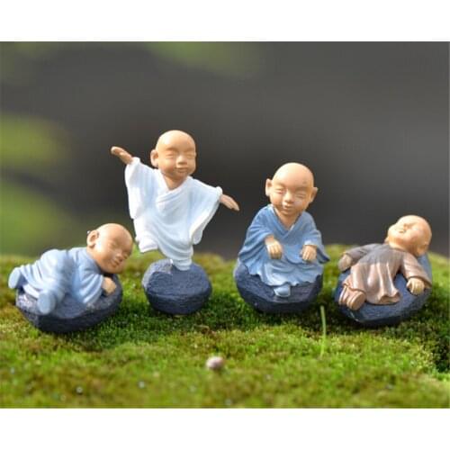 4PCS/Set Miniature Fairy Home Decoration Accessories Bonsai Garden Furniture Resin Craft Figurine Chinese Feng Shui Wealth Monks
