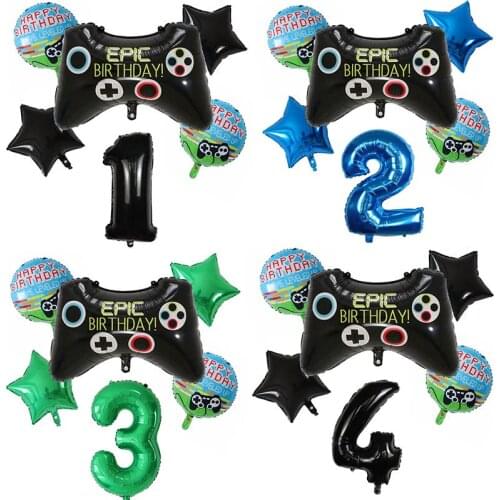 6pcs Number Balloons Black Gamepad Boy Game Foil Helium Balloon Birthday Party Decora Kids Toy Gaming Balloon Gift Air Globos