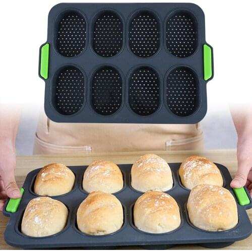 8 Grids DIY Silicone Hamburger Good Flexibility Practical French Heat Resistant Bread Mold Baking Easy Release Home Non-stick