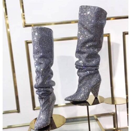 High Heels Boots Women Winter Botas Mujer Crystal Catwalk Shoes Women Luxury Bota Feminina Fashion Botines Mujer 2020 Large Size
