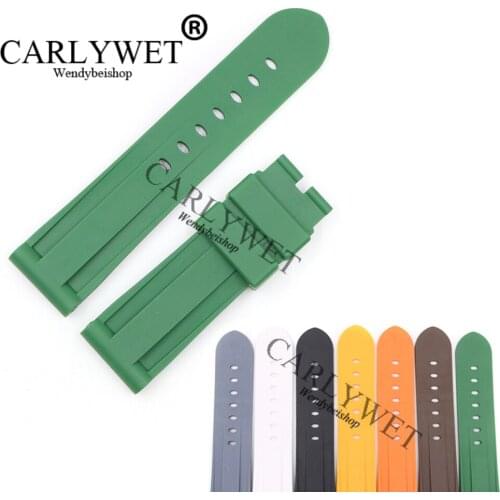 CARLYWET 24mm Grey White Black Yellow Orange Brown Green Waterproof Silicone Rubber Replacement Watch Band For Luminor