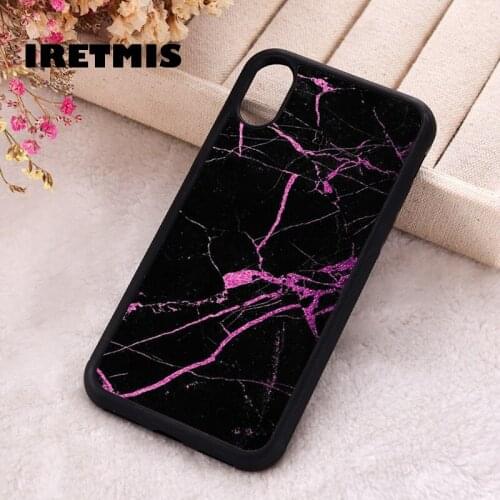 Iretmis 5 5S SE phone cover cases for iphone 6 6S 7 8 Plus X Xs Max XR 11 12 MINI Pro Silicone Black Marble With Pink Glitter