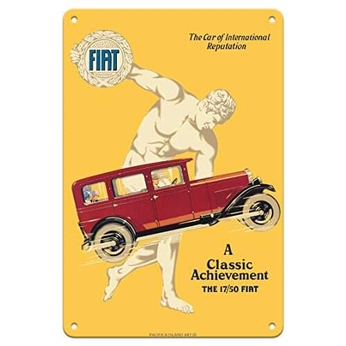 Fiat 520 - A Classic Achievement - The 17-50 HP Fiat - Automobile Poster by Jack Le Breton c.1927 Metal Tin Sign