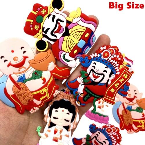 10PCS Big Size Special Chinese God Icon PVC Flat Back The God Of Wealth Accessories For DIY Pendants Refrigerator Magnet