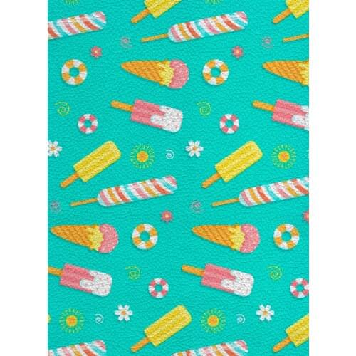 Summer Popsicle Pattern Printed Artificial Synthetic Leather, Can Be Used as Diy Wallet Headwear 22X30cm A4